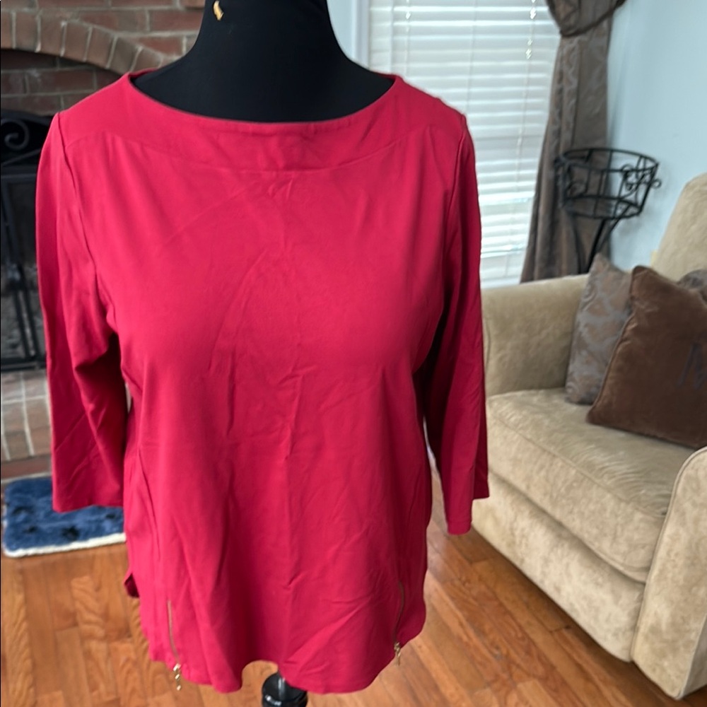 Chico's Red 3/4 Sleeve Boxy Blouse